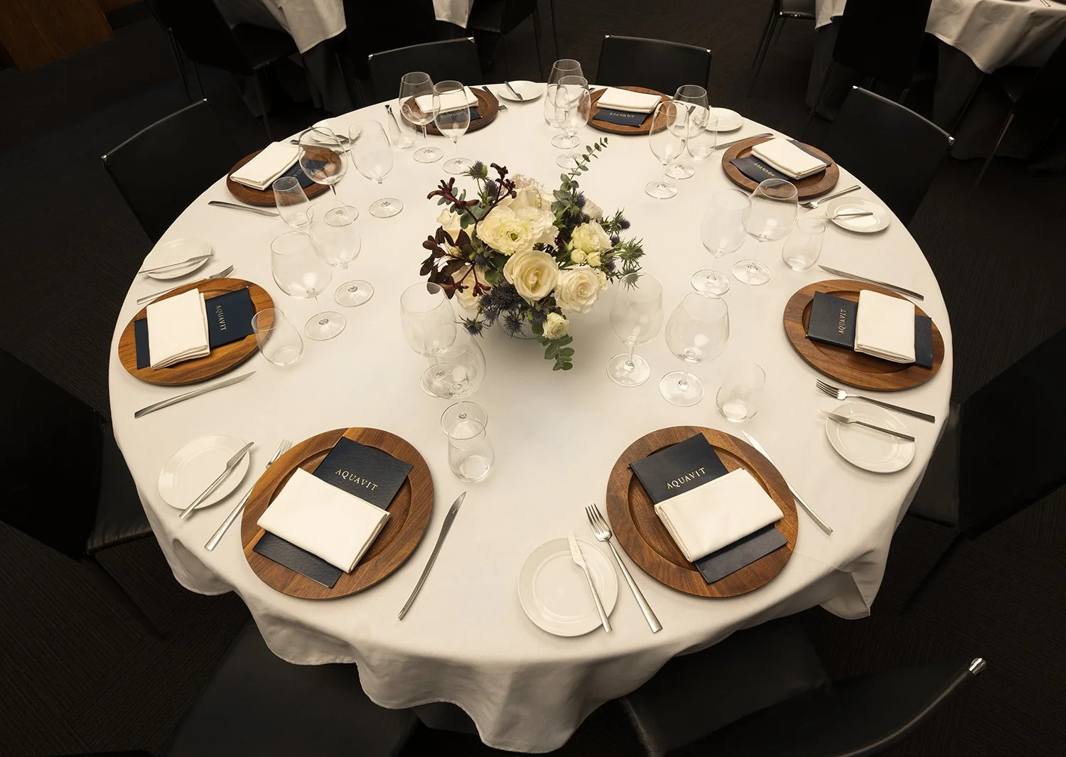 A table set for dinner at Aquavit in New York City.